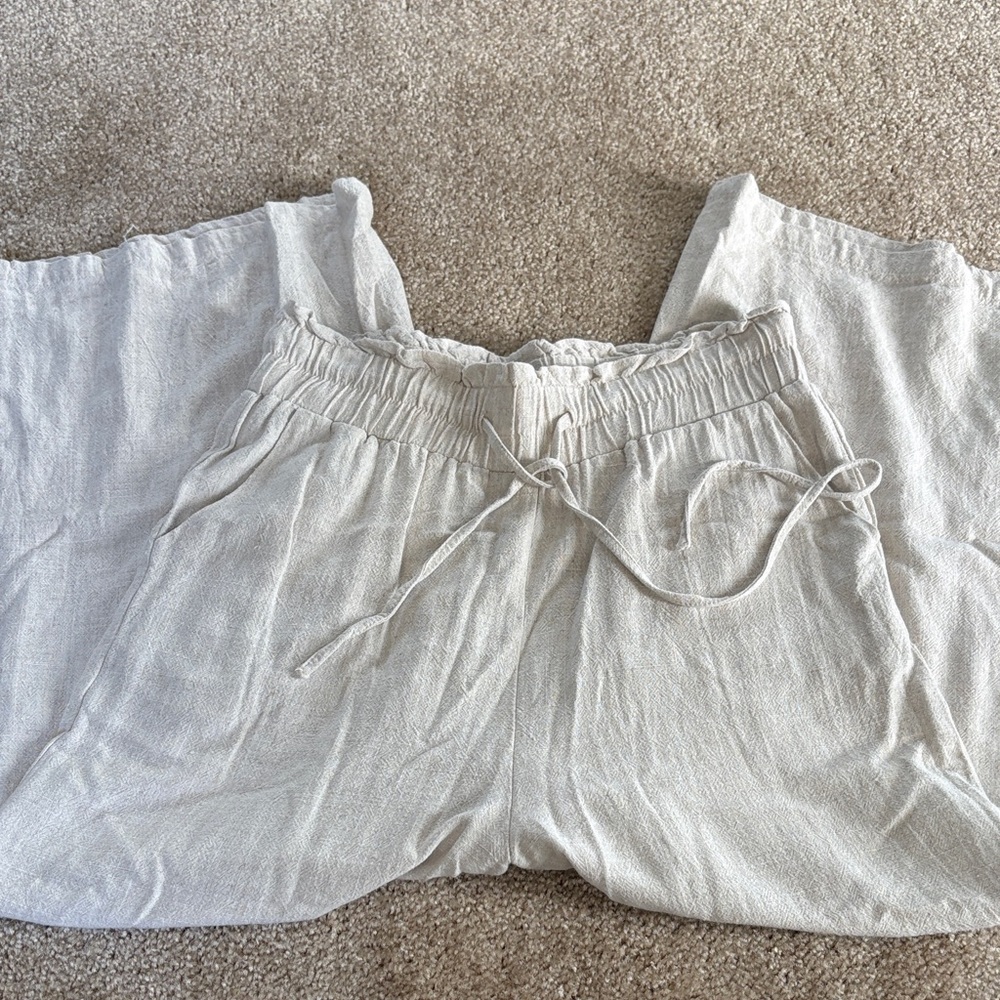 Casual Cream Drawstring Pants